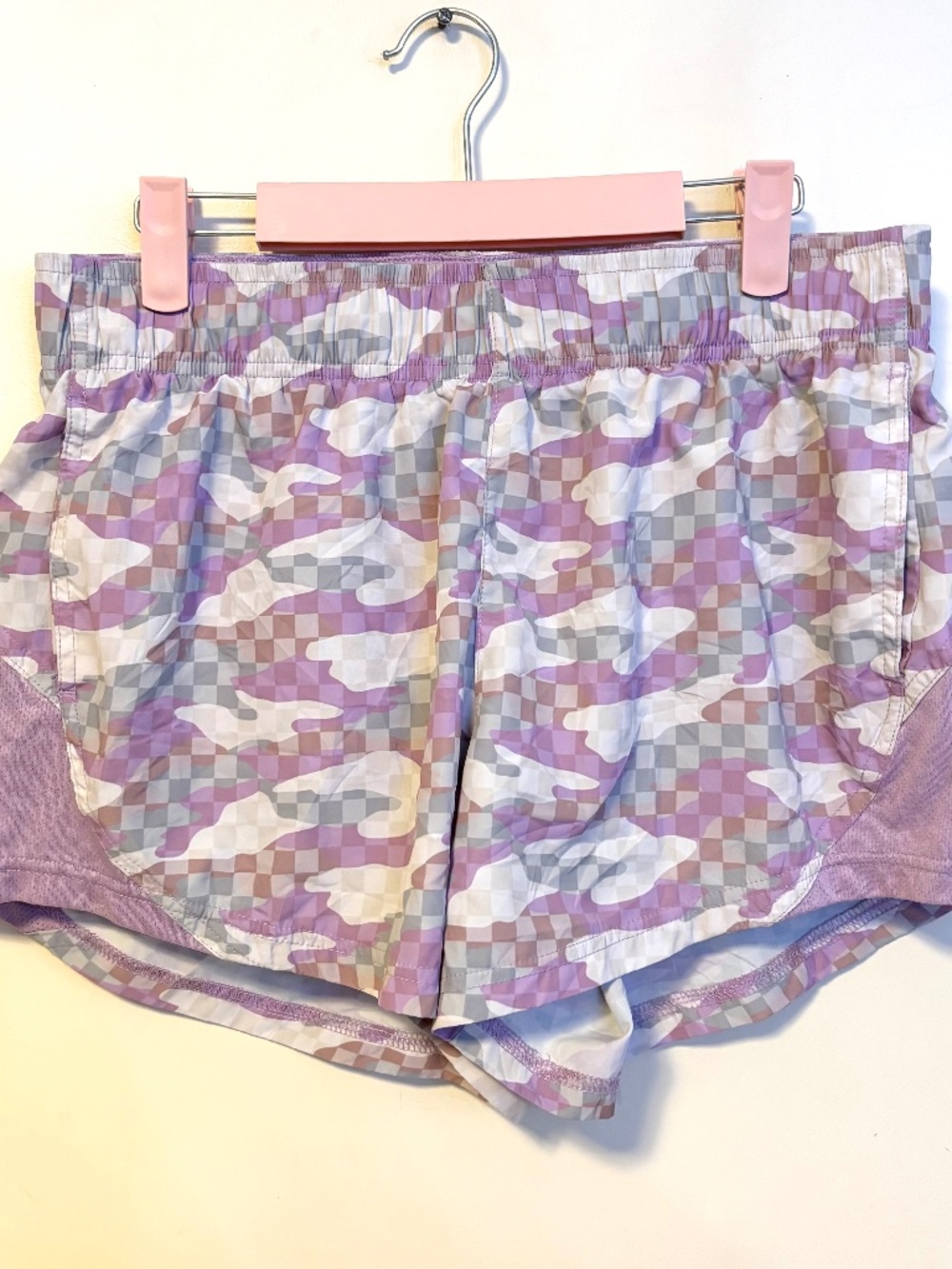 Athletic Works Gym Workout Running Shorts Purple Grey Digital Camo Womens Medium